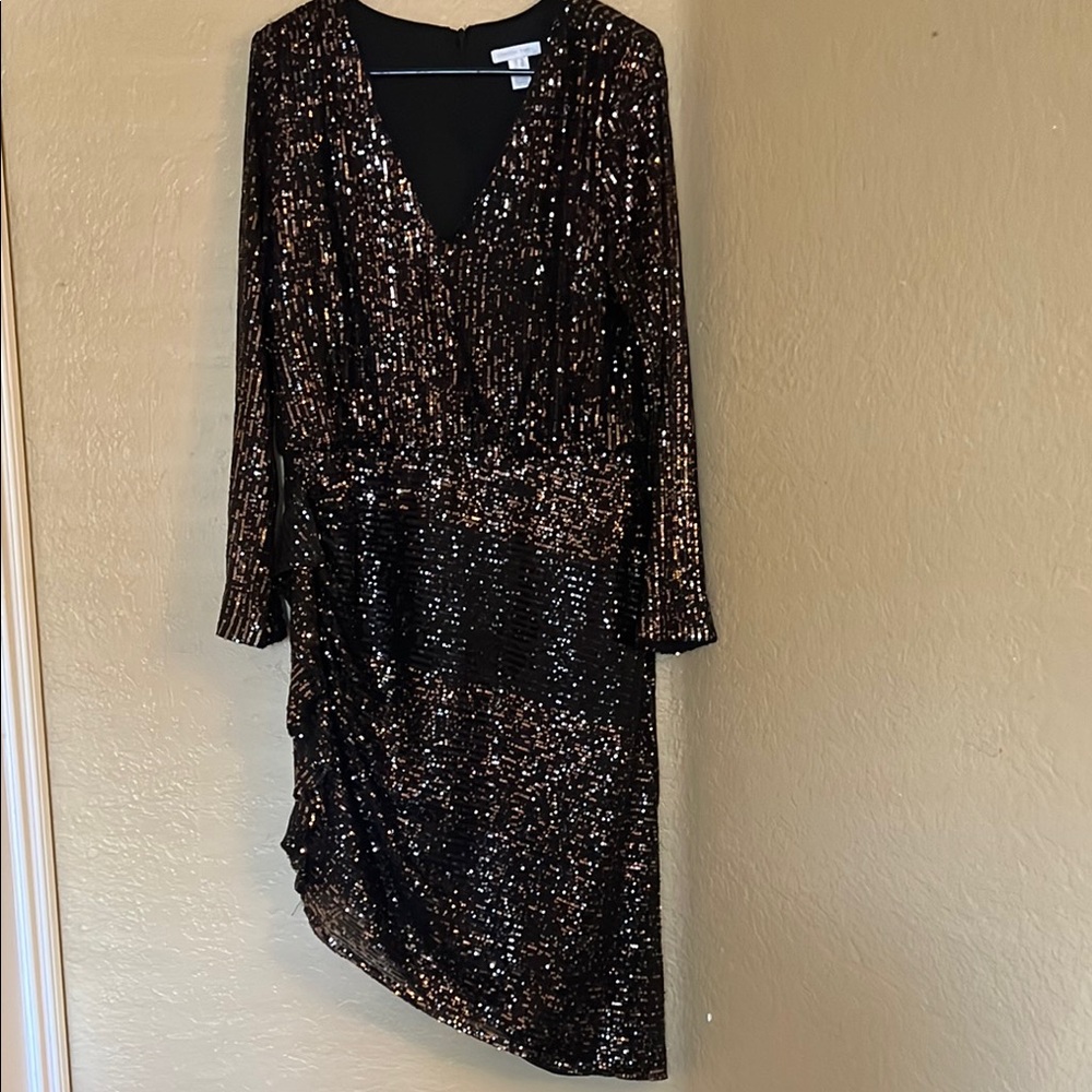 London Times Black and Silver Sequin Asymmetrical Dress